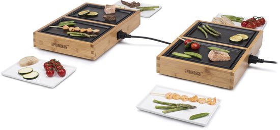 Princess Dinner4all Pure - 10 persoons – Gourmetstel - Teppanyaki - Grill & Bakplaat - 2 meter snoer - Bamboe