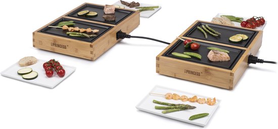Princess Dinner4all Pure 104040 - Gourmetstel - Teppanyaki - Grill & Bakplaat - 2 meter snoer - 4 personen - Bamboe - Uit te breiden tot 10 personen
