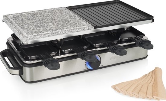 Princess Gourmetstel 162635 - Raclette 8 Personen - Steen en Grill Deluxe - 2 meter snoer - Regelbare thermostaat - 1400W