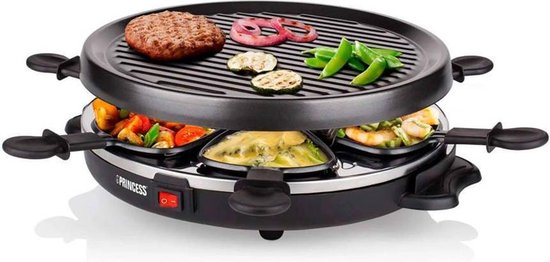 Princess Gourmetstel 162725 - Raclette Grill Party - 6 personen - Anti aanbaklaag - Rond model