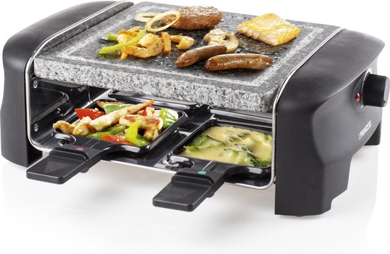 Princess Gourmetstel 162810 - Raclette Steengrill Party - 4 personen - 21 x 21 cm - Regelbare thermostaat - 600W - PFAS Vrij
