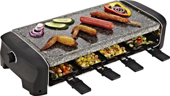 Princess Gourmetstel 162830 - Steengrill & Raclette Party - 8 personen - 42 x 21 cm - 1300 Watt - 2 meter snoer - Regelbare thermostaat - PFAS Vrij