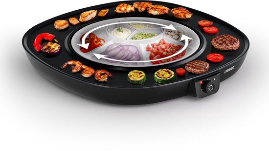 Princess Gourmetstel - Table Chef Pirouette Ø45cm - 103260 - 1100W - 8 Personen - PFAS-Vrij - Grillplaat - Ronddraaiende plaat - Regelbare thermostaat - 2 meter snoer