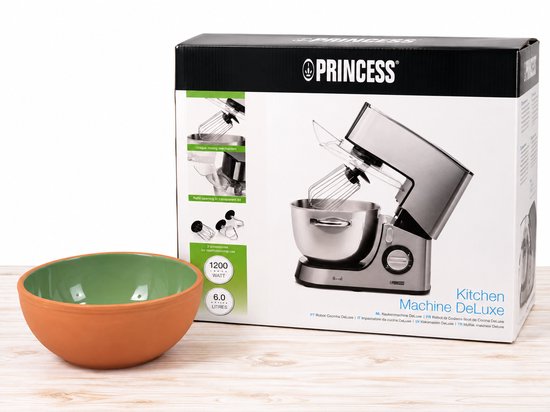 Princess Kitchen Machine DeLuxe – Keukenmachine 1200W – 6 Liter – Inclusief Keramische Schaal – Bakpakket van Princess