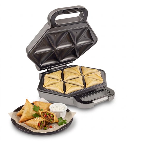 Princess Samosa en Snackmaker - Bladerdeeghapjes - Empanada - Appelflappen - 10 hapjes - 700 Watt - Grijs -123002 van Princess