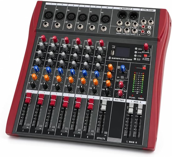 Professioneel DJ Audio Mengpaneel Soundbar-console met USB/MP3/Bluetooth podiums, live mengpaneel, ingebouwd digitaal effect, mengpaneel, muziekmixer, 7-kanaals mixer + 48 V power