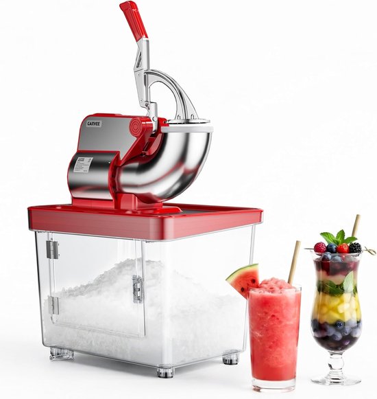 Professionele 300 W-slush-ijsmachine – met ETL-certificering – commerciële roestvrijstalen ijsbreker met dubbel mes – tank van 50 l – 300 kg/u – voor bars, keukens en evenementen – rood