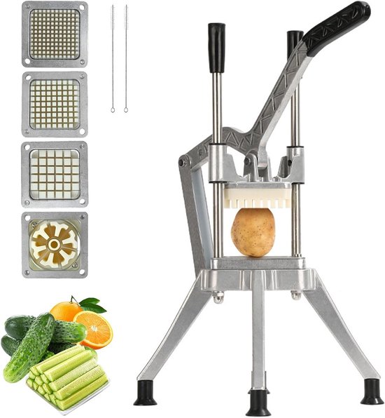 Professionele Aardappel Snijder voor Frieten, Groenten en Fruit - RVS, 6 mm, 9 mm, 13 mm, Inclusief 8 Wedges, Ideaal voor Aardappelen, Wortelen en Komkommers