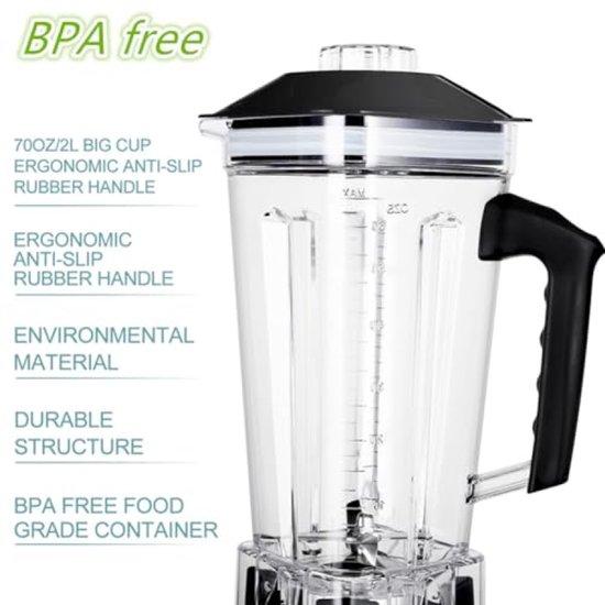 Professionele blender 2200 W, hoge snelheid mixer voor smoothies en shakes, 2 liter BPA-vrije Tritan-kruik, timer, variabele snelheid, pulse