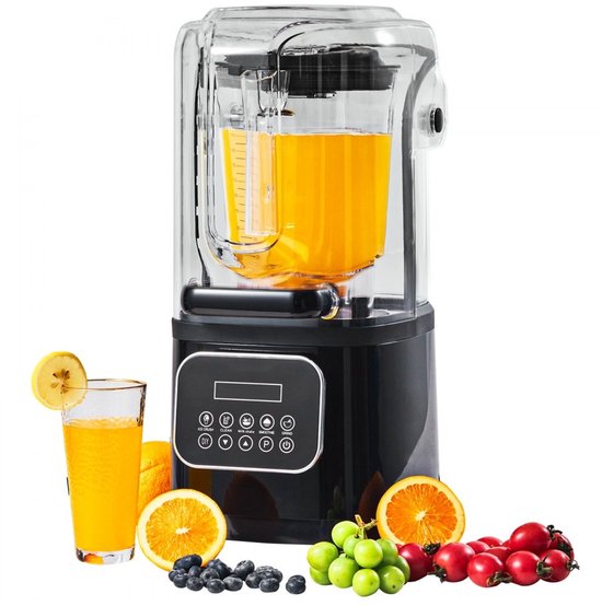 Professionele Blender - Horeca Blender - Capaciteit 2 L - Met Beschermkap - Glazen Kan - 9 Snelheden & 5 Functies - Voor Smoothies & Shakes - Zwart