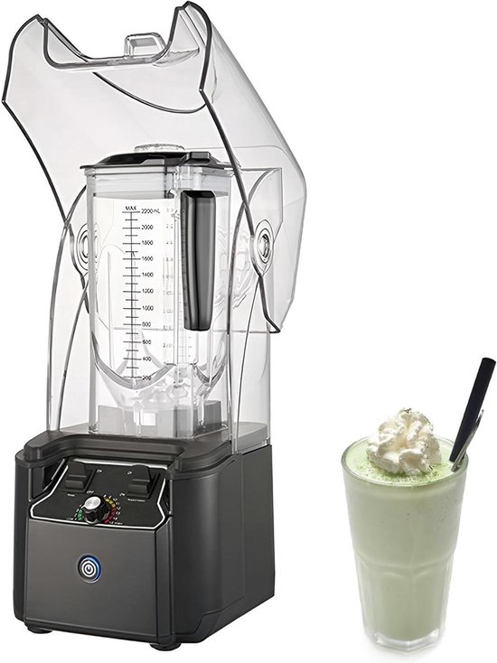 Professionele Blender - Krachtige Mixer - Smoothies Maken - Stil Geluidsomhulsel - 22 Liter Kan - Zwart