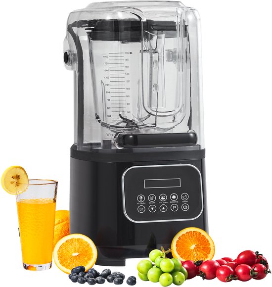 Professionele blender met veiligheidsscherm - Professionele blender met glazen kan van 2 liter. 9 snelheden en 5 functies. Roestvrijstalen blender van Merkloos