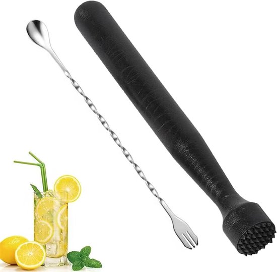 Professionele Cocktail Muddler en Bar Lepel Set voor het Maken van Heerlijke Cocktails, Roeren en Mixen van Dranken, RVS Kwaliteit van Merkloos