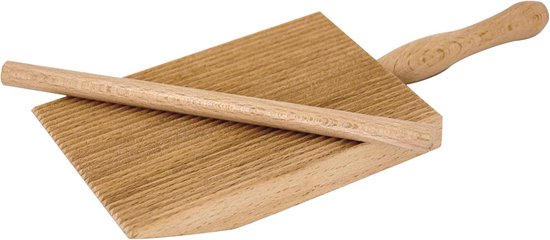 Professionele Gnocchi/Garganelli Houten Plank – Geribbelde Pastaplank met Schuine Rand + Stokje, 9×12,5cm