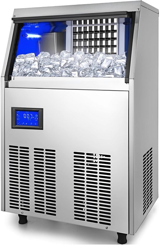 Professionele IJsblokjesmachine - 250W - IJsblokjesmaker met IJsschep - 50KG per 24 uur - Zelfreinigingsfunctie - Draagbaar - Zwart van Merkloos