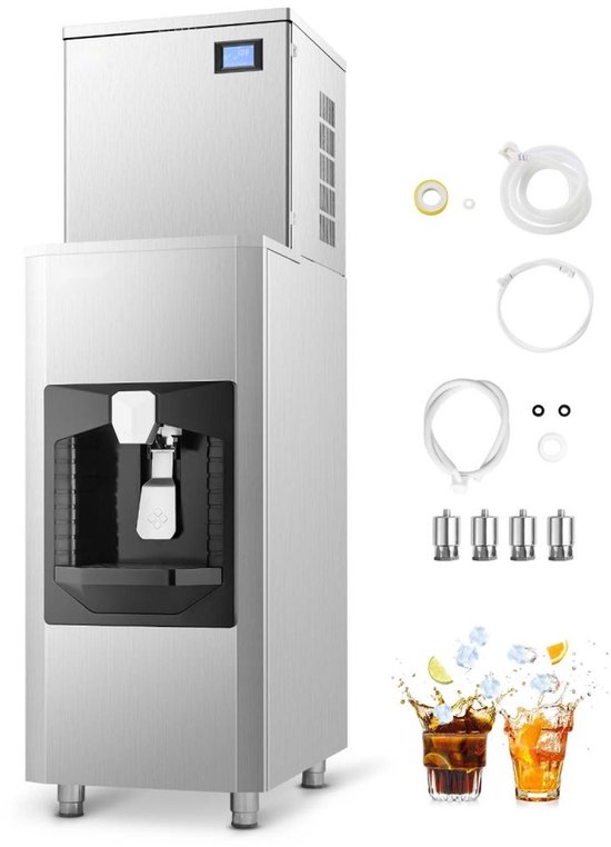 Professionele ijsblokjesmachine - Horecamodel met dispenser - Capaciteit 200 kg/dag - IJsopslag 80 kg - Uitgiftesnelheid 9 kg/min - Zelfreinigend - Touchscreen van Merkloos
