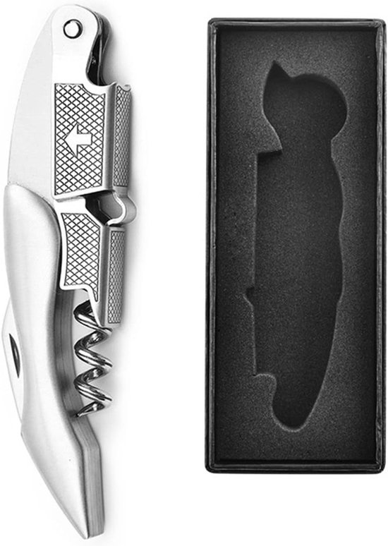 Professionele Korkenzieher voor Wijnflessen, 3-in-1 Wijnopener van Roestvrij Staal met Houten Handvat, Duurzaam en Ergonomisch Ontwerp van Merkloos