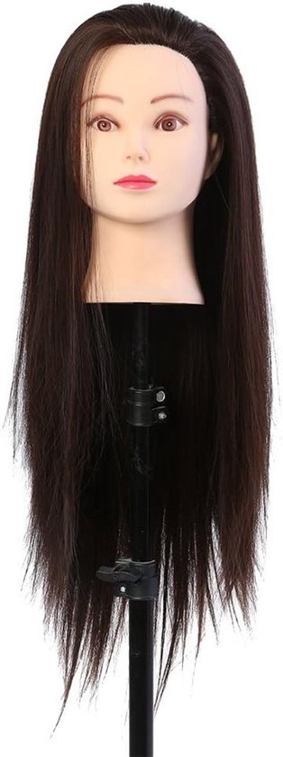 Professionele make-up en haarstyling pop met echt haar, trainingshoofd voor kappers en cosmetologie, donkerbruin van Merkloos