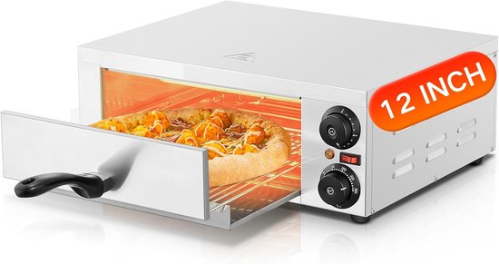 Professionele Pizzaoven 2000W - Elektrische Horeca Pizzaoven - 12 Inch - Tot 350°C - RVS - 15 Minuten Timer - Voor Pizza, Brood en Gebak