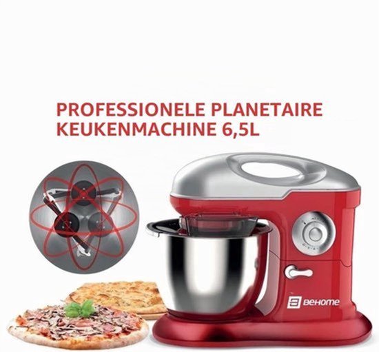 Professionele planeetkneedmachine 6,5 l rood | 10 snelheden, 2 gardes en 1 kneedhaak