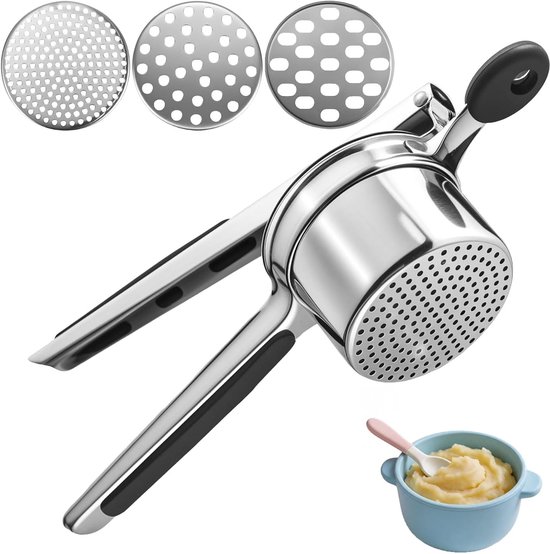 Professionele roestvrijstalen pureespers met 4 verwisselbare schijven voor aardappelpuree, groenten en babyvoeding
