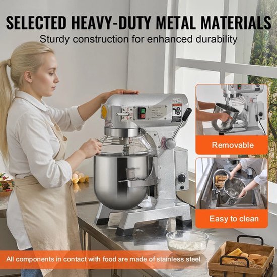 Professionele Voedselmixer – Industriële Mixer – Horeca Mixer – Keukenmixer – Mengmachine – Krachtige Motor – 20QT - 1100W - Roestvrijstalen Mengkom van Merkloos