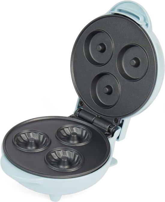 PT4693BLNVDE Minitulbandmaker - Elektr. bakmachine met antiaanbaklaag, plaat van 12,5 cm, 2 min. voorverwarmen, simpel te reinigen, max. 3 cakes tegelijk, compact opbergen, 550 W, pastelblauw