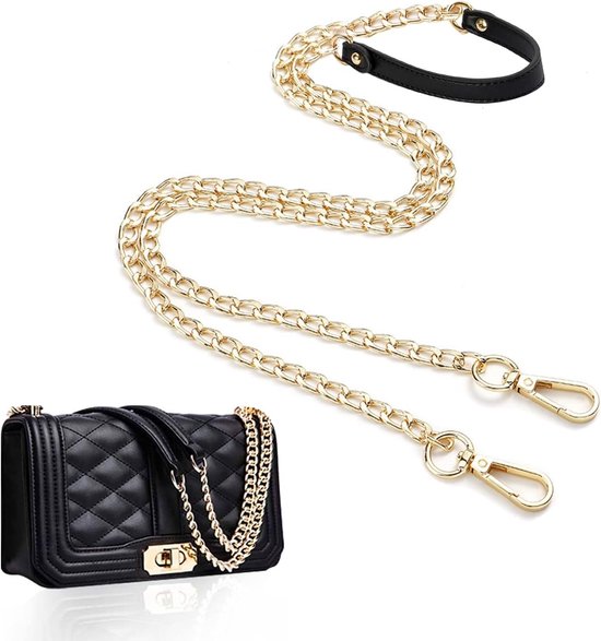 PU Leren Handtasriem met Ketting - Zwart - Vervangende Riem voor Handtassen, Portemonnees en DIY Creaties met Lange Ketting van Merkloos