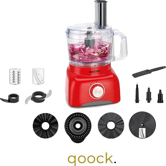 Qoock | Food Processor | Retro Line - Rood | 13 Delig | 800w | Met accessoires van Merkloos