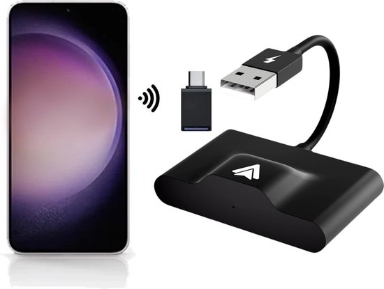 Quality4Less™ - Luxe Dongle geschikt voor Android Auto - Draadloos verbinden met Android Auto - Zwart - 2024 Verbeterd Model van Quality4Less™