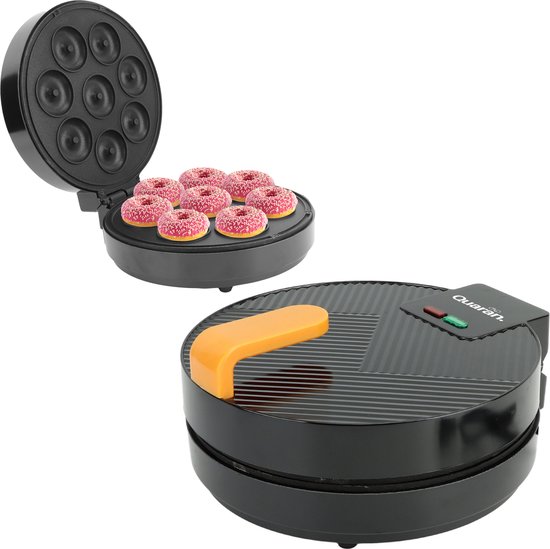 Quaran Donutmaker - 8 Donuts - Bakindicatielampje - Antiaanbaklaag - Handvat met goede grip - Mini donutmaker - Zwart