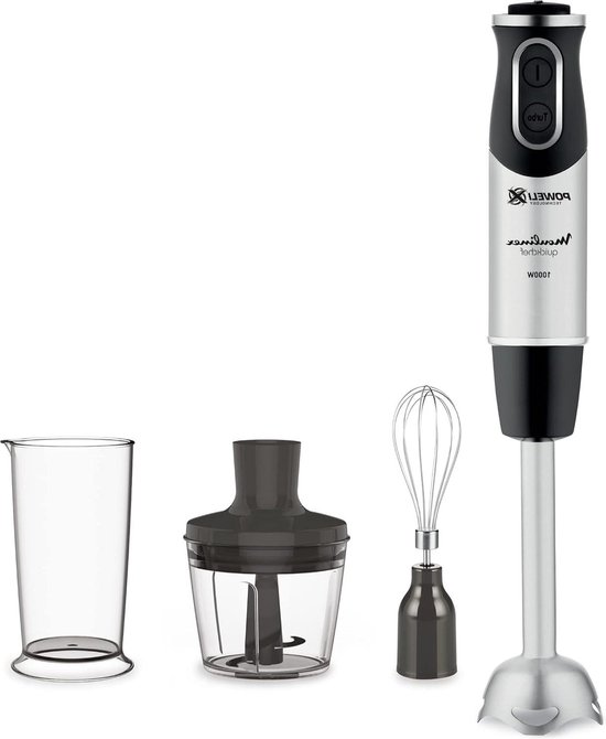 Quickchef 3-in-1 staafmixer 1000 W met Powelix-technologie - 10 snelheden - 3 accessoires - 800 ml beker - 500 ml hakmolen - garde - roestvrij stalen messen van Merkloos