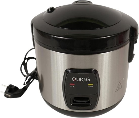 Quigg Rijstkoker – 1 Liter - Inclusief Stoominzet, Lepel & Maatbeker – Rijstkokers - 5 porties - Warmhoudfunctie – 400 Watt - Uitneembare Kom met Anti-aanbaklaag – Compact Keukenapparaat 23 cm – Rijstkoker klein - Zilver van Quigg