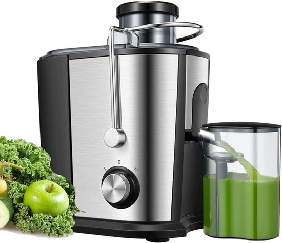 QUOVO® Professionele Juicers - Sapcentrifuge voor Groenten & Fruit - Juicer Met 0.65 L Sapbeker en Pulpreservoir - 2 Snelheden - 600W - RVS / Zwart- 29cm x 26cm x 18cm