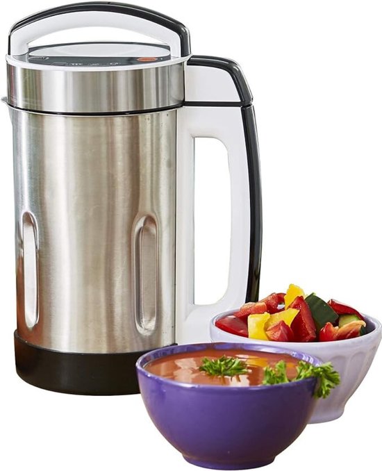 QUOVO® Soepmaker – Soupmaker Met 4 Programma’s - Soep Maker Met Automatische Geheugenfunctie – Blender Met 1,6 l Roestvrij Stalen Kan - 1150 W - Zilver - 18cm x 21cm x 34cm