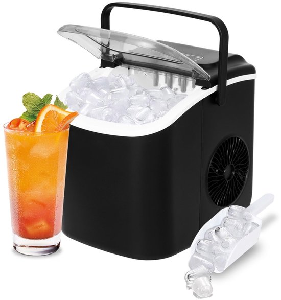 Quvo® Ijsblokjesmachine - Ijsblokmachine - Ijsblokjesmaker - Inclusief Ijsschep - 1.3 Liter - Zwart - 23cm x 30cm x 29cm van Quvo