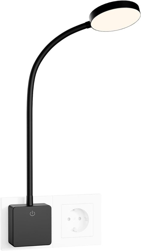 Quvo® Nachtlampje - Wandlamp - Leeslamp - met Stopcontact - LED - Zwart - 3cm x 6cm x 49cm van Quvo
