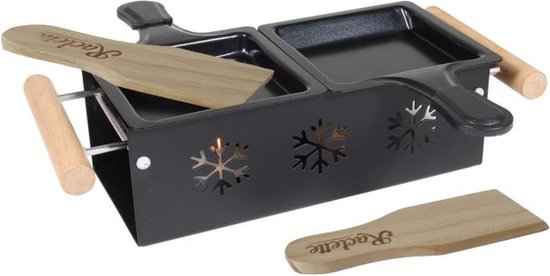 Raclette Duo Set op Waxinelicht – Inclusief Pannetjes, Houten Spatels en Houder