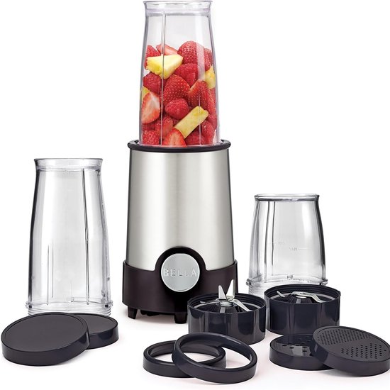Raketmixer in persoonlijk formaat, perfect voor smoothies, shakes en gezonde dranken, gemakkelijk te malen, basis met 240 W motor, 12-delige mixerset, roestvrij staal/zwart