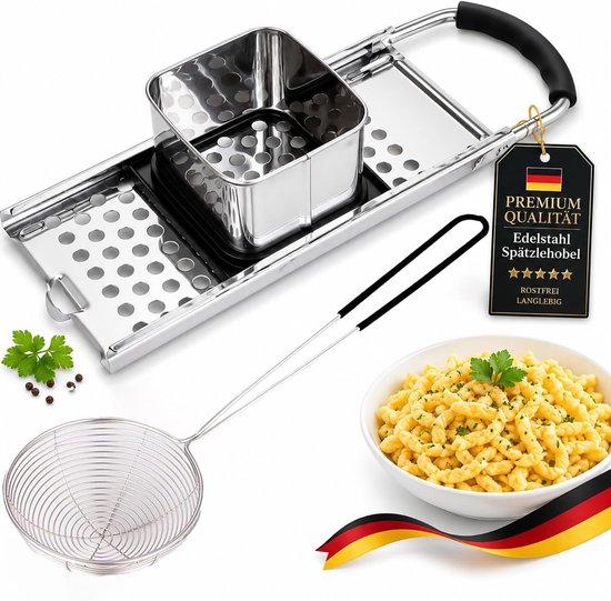Râpe à Spaetzle in RVS, Ideaal voor het Maken van Spaghetti, Boulettes en Verse Pasta met Glijmechanisme