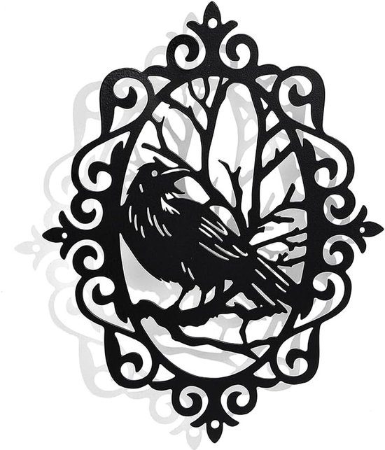 Raven-Gothic Metalen Wanddecoratie, Vintage Zwart Uil Silhouet voor Thuis, Slaapkamer en Tuin, 24.5x19.5cm, Uniek en Creatief Interieuraccessoire van Merkloos