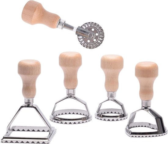 Ravioli Emporte Piece met Houten Handvat en Rand - Pasta Cutter Set van 4 van Merkloos