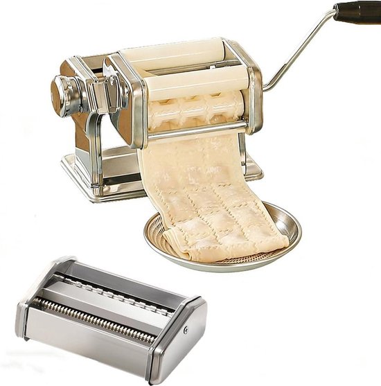 Ravioli Maker - Deegsnijder Pastamaker - Zelfgemaakte Pasta - Verstelbare Dikte - 21 cm - Zilver