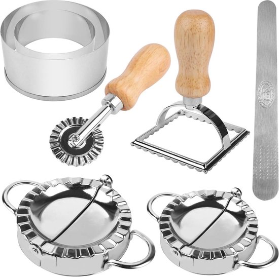 Ravioli vorm 7 stuks - Roestvrij staal deegzak met uitsteekvormpjes - Deegroller voor ravioli - Keukengereedschap van Pronto Crema