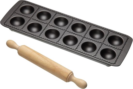 Ravioli Vorm Met Deegroller 33 x 115 cm Carbon En Hout - Grijs En Bruin van Ingenious Gadgets