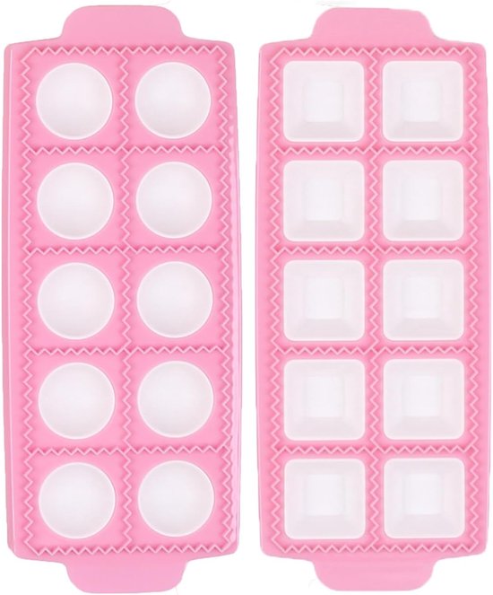 Ravioli-vormpjes met 10 gaten, roze ravioli-maker, ravioliplank voor het maken van ravioli, knoedels (roze)