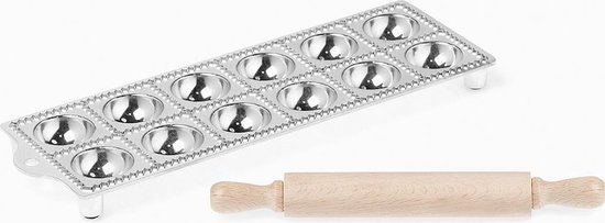 Raviolimat rond - Aluminium - Met houten deegrol - Voccelli van Voccelli