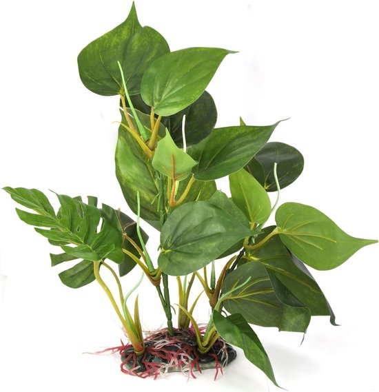 Realistische Kunstplant voor Aquarium 24 cm - Groene Bladeren, Onderwaterdecoratie en Aquascaping Accessoire van Merkloos