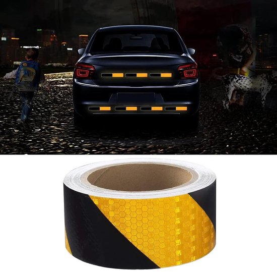 Reflecterende Veiligheidsband voor Voertuigen, Zelfklevende Waarschuwingssticker, 10m x 5cm, Waterdicht en Opvallend voor Auto's en Trailers van Merkloos