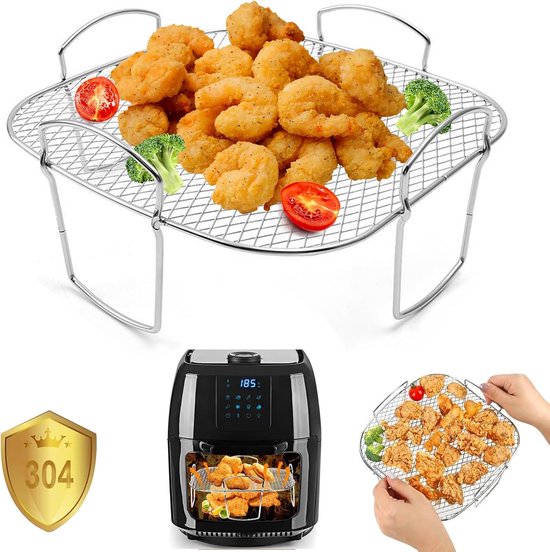 rek voor heteluchtfriteuse, grillrooster voor airfryer van 304 roestvrij staal, accessoire voor heteluchtfriteuse compatibel met Cosori 5,5L 6,4L XXL, Ninja Speedi AF180EU, Philips XXL Air